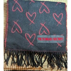 Victoria's Secret Winter Angel Collection Red And Black‎ Hearted Scarf 12inx80in